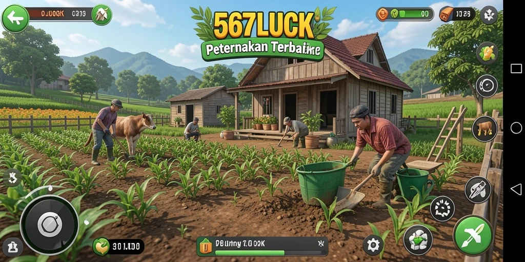 Tampilan gameplay 567LUCK dengan aktivitas bertani yang seru.