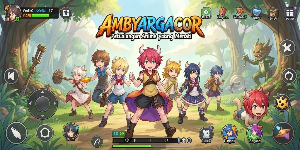 Screenshot gameplay AMBYARGACOR menampilkan pertarungan seru dengan karakter Anime.
