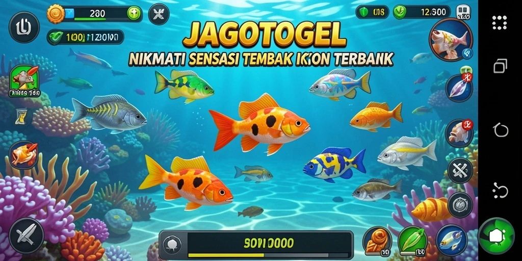Screenshot permainan JAGOTOGEL menampilkan pemain dalam aksi menembak ikan.