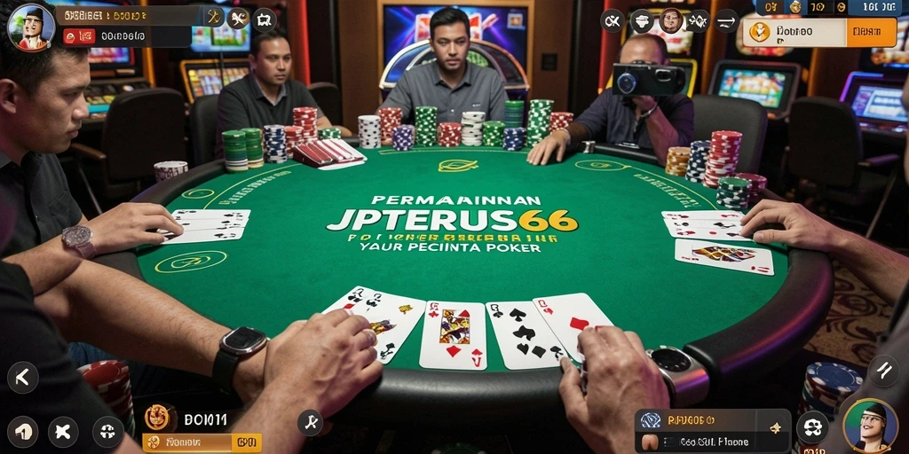 Tangkapan layar gameplay JPTERUS66 yang menampilkan aksi poker yang seru.