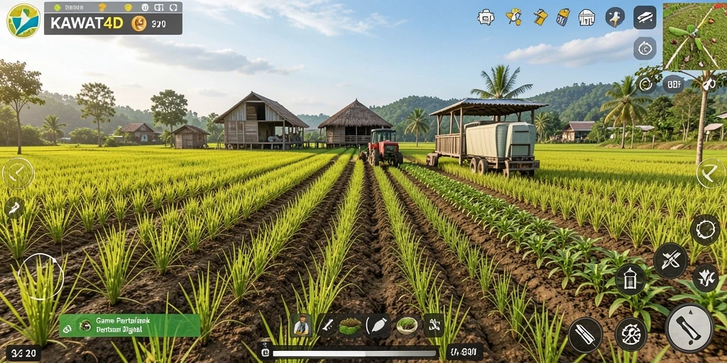 Tampilan gameplay KAWAT4D dengan aktivitas pertanian yang seru.