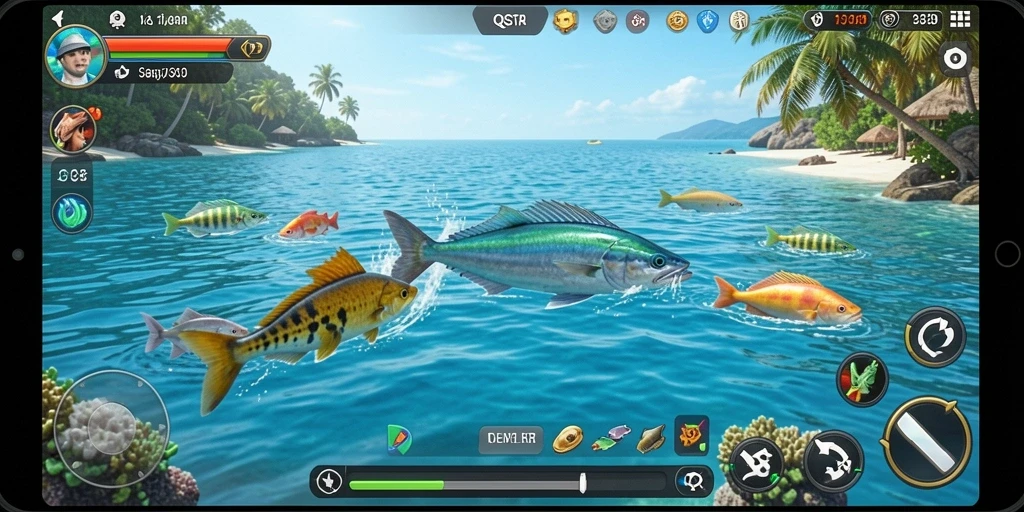 Screenshot dari <strong>QQSTAR</strong> yang menunjukkan aksi seru menembak ikan.