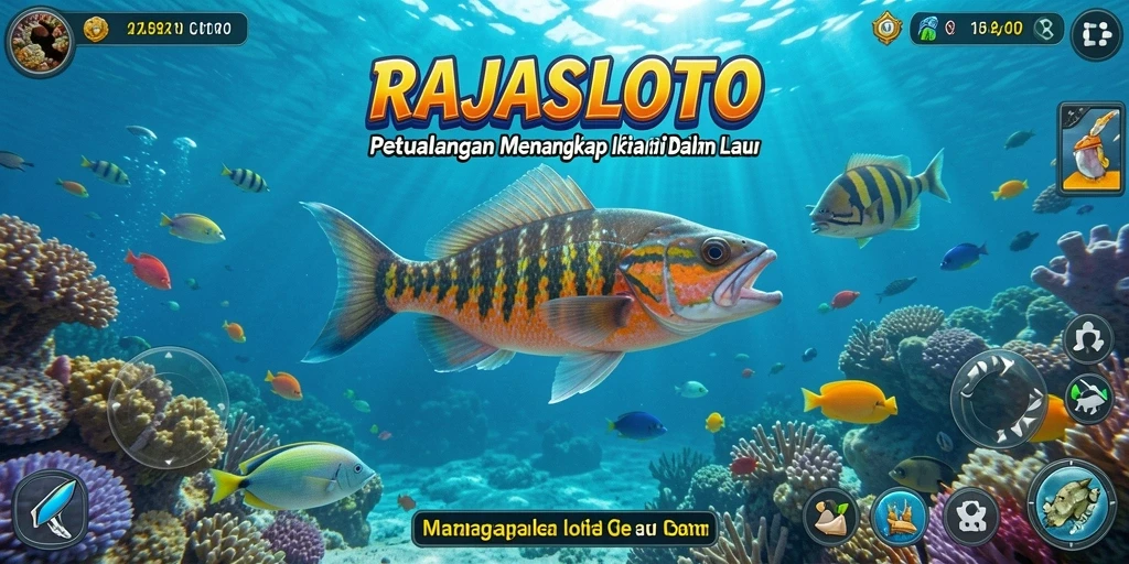 Tampilan gameplay RAJASLOTO dengan aktivitas memancing yang seru.