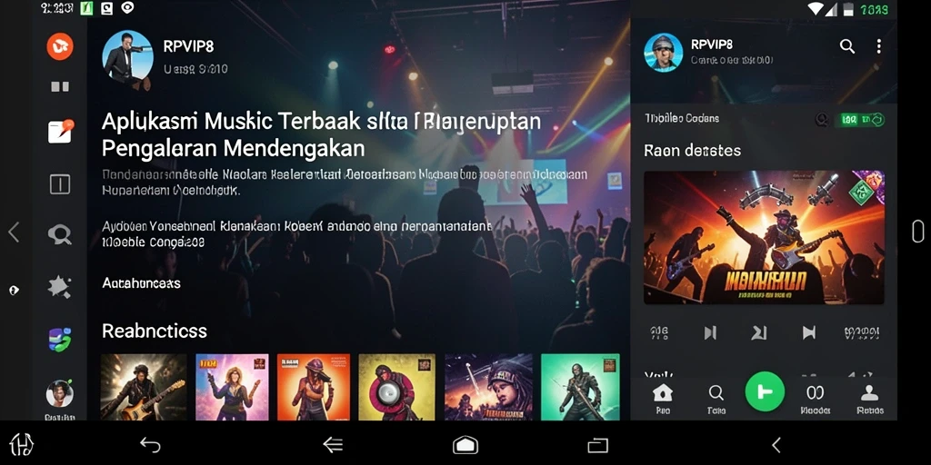 Screenshot RPVIP8 menunjukkan tampilan antarmuka mendengarkan musik.