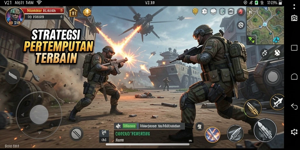 Tampilan gameplay V21 menampilkan pertempuran strategis yang mendebarkan.