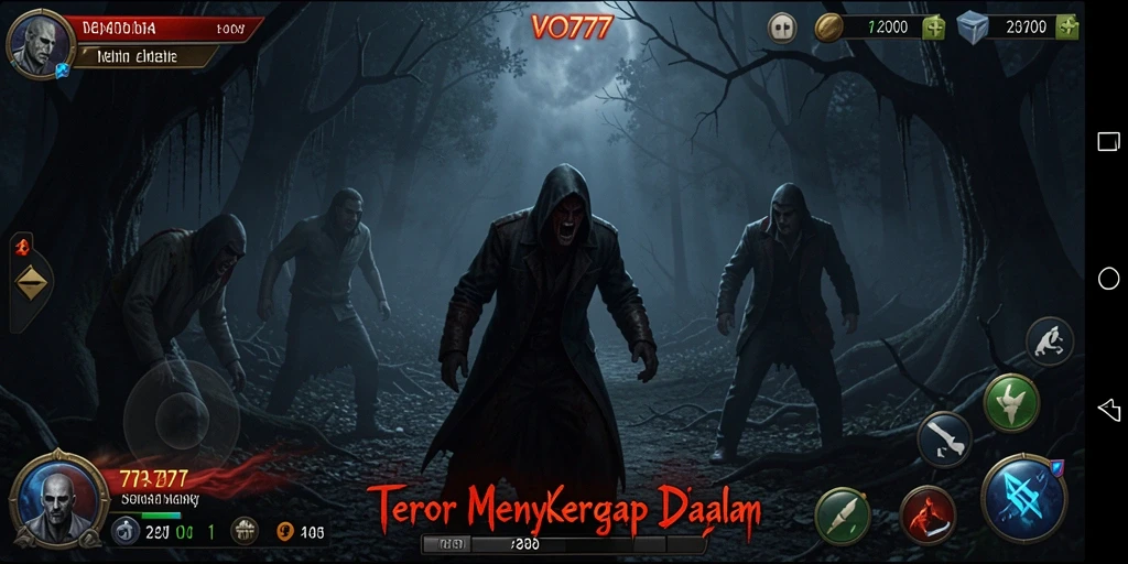 Tangkapan layar utama VO777 menampilkan suasana mencekam di dunia Horror.